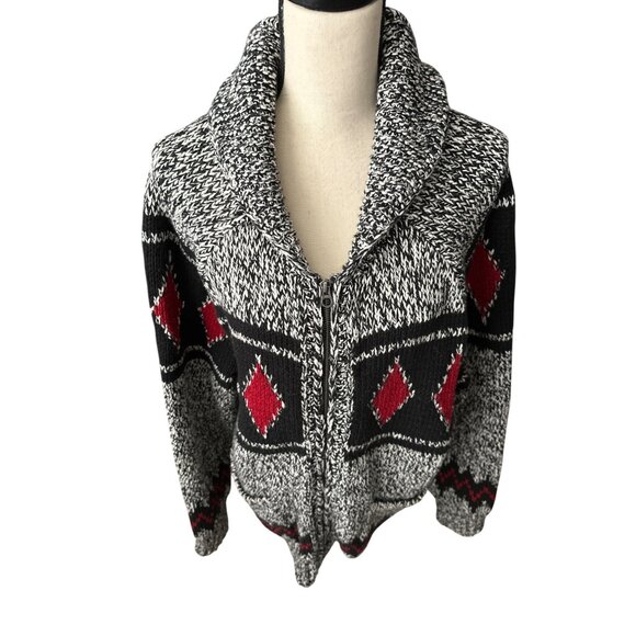 American Eagle Aztec Cotton Cardigan Full Zip Sweater Red Diamond Pattern XL - Picture 6 of 7